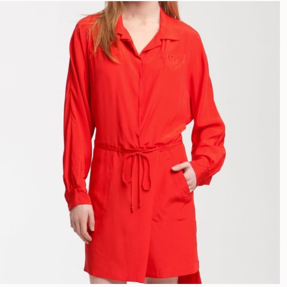 Diane von furstenberg Rosetta red silk‎ wrap style long sleeve dress *FLAWS*